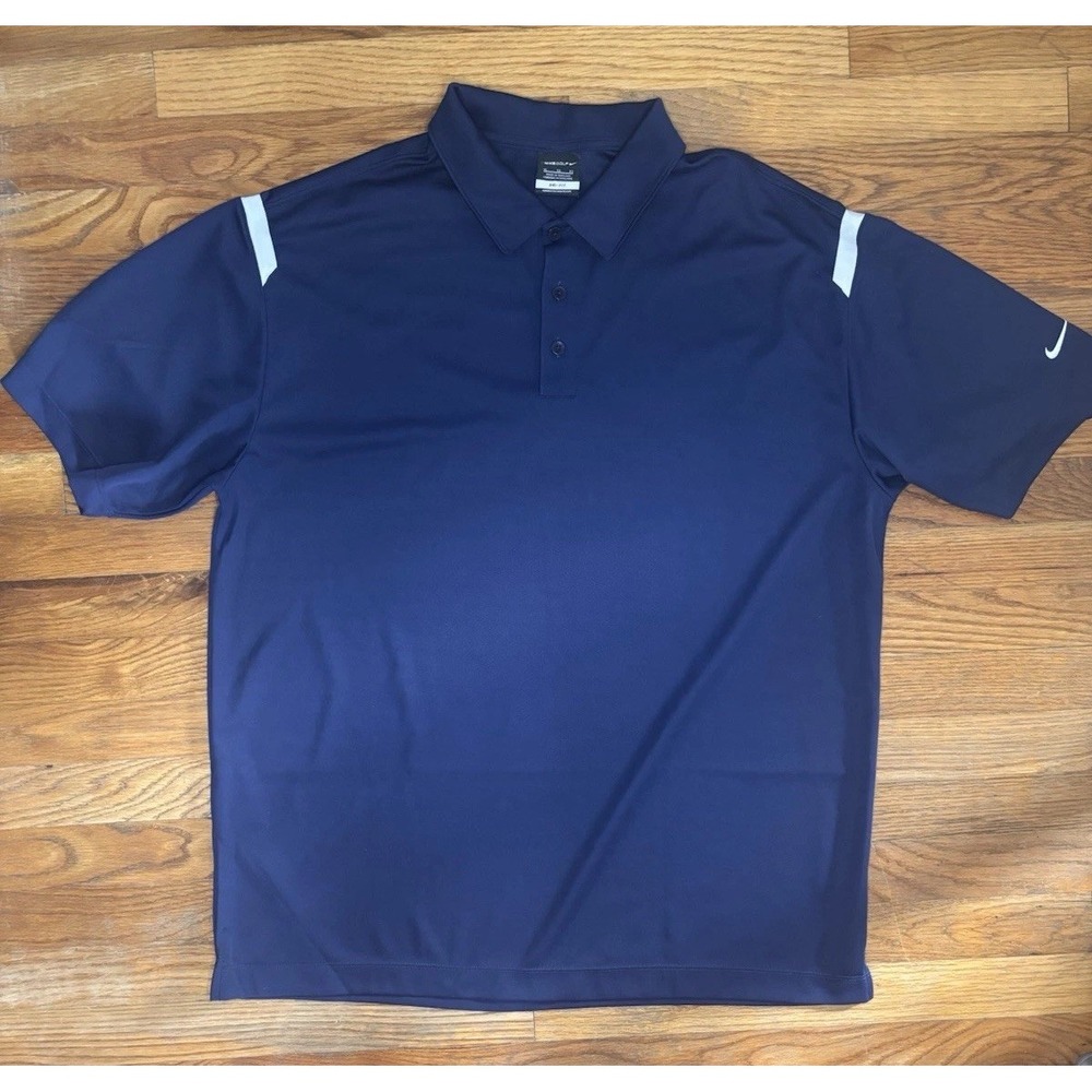 Nike Golf Dri-FIT Polo Shirt XL Navy White Stripe Merrill Lynch Bull Logo Mens